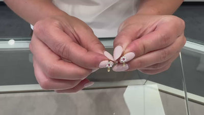 14K Yellow Gold Flower Huggie Hoop Earrings- Red