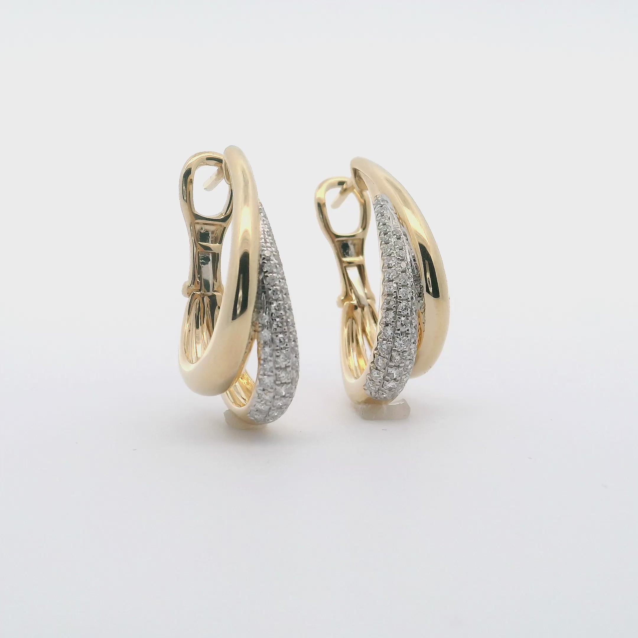 14K Two Tone Double Hoop Diamond Earrings