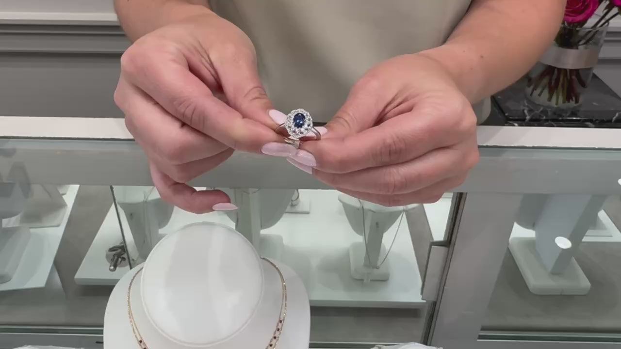Zeghani 14K White Gold Sapphire and Diamond Ring
