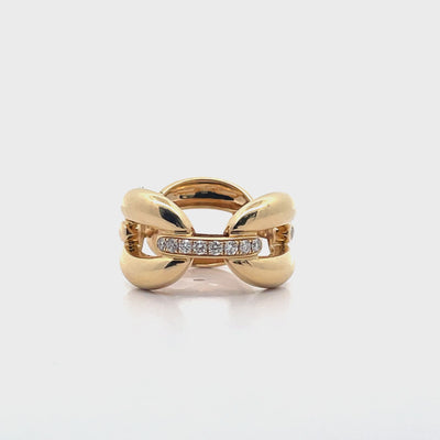 Interlocking Rounded High Polish Link Ring in 18K Yellow Gold with Diamonds