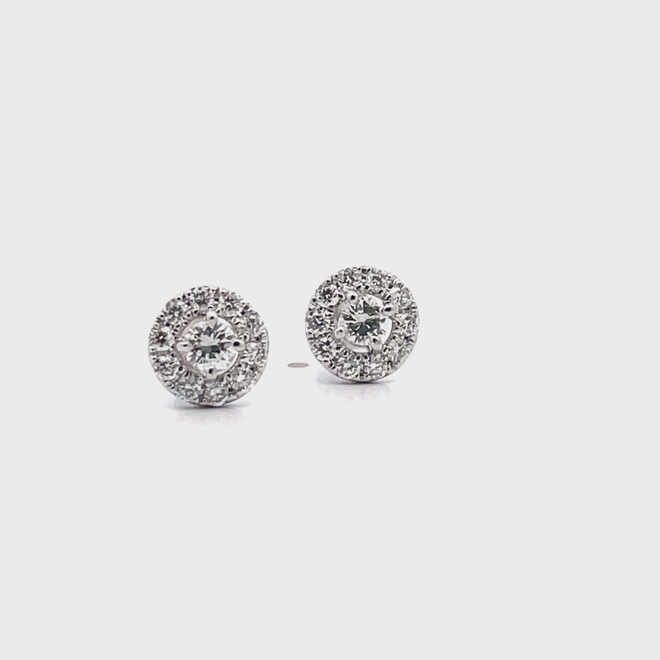 18K White Gold Diamond Halo Stud Earrings