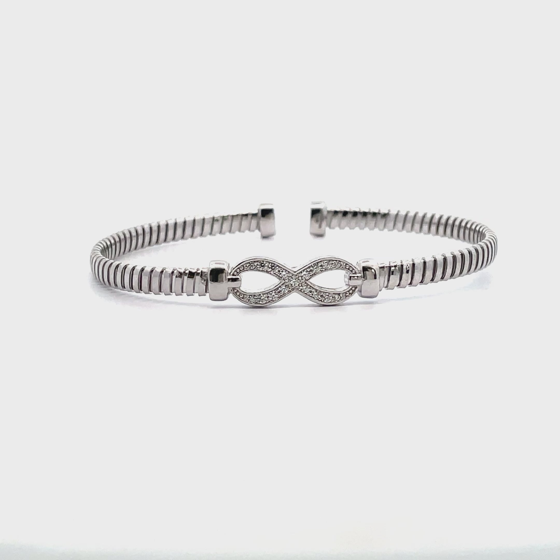 Load video: Marcello Pane BRJL 022 Sterling Silver Infinity Bangle Bracelet