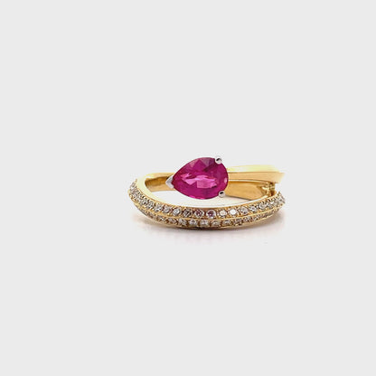 Simon G. LR4222 18K Gold Two Tone Ruby and Diamond Spiral Ring