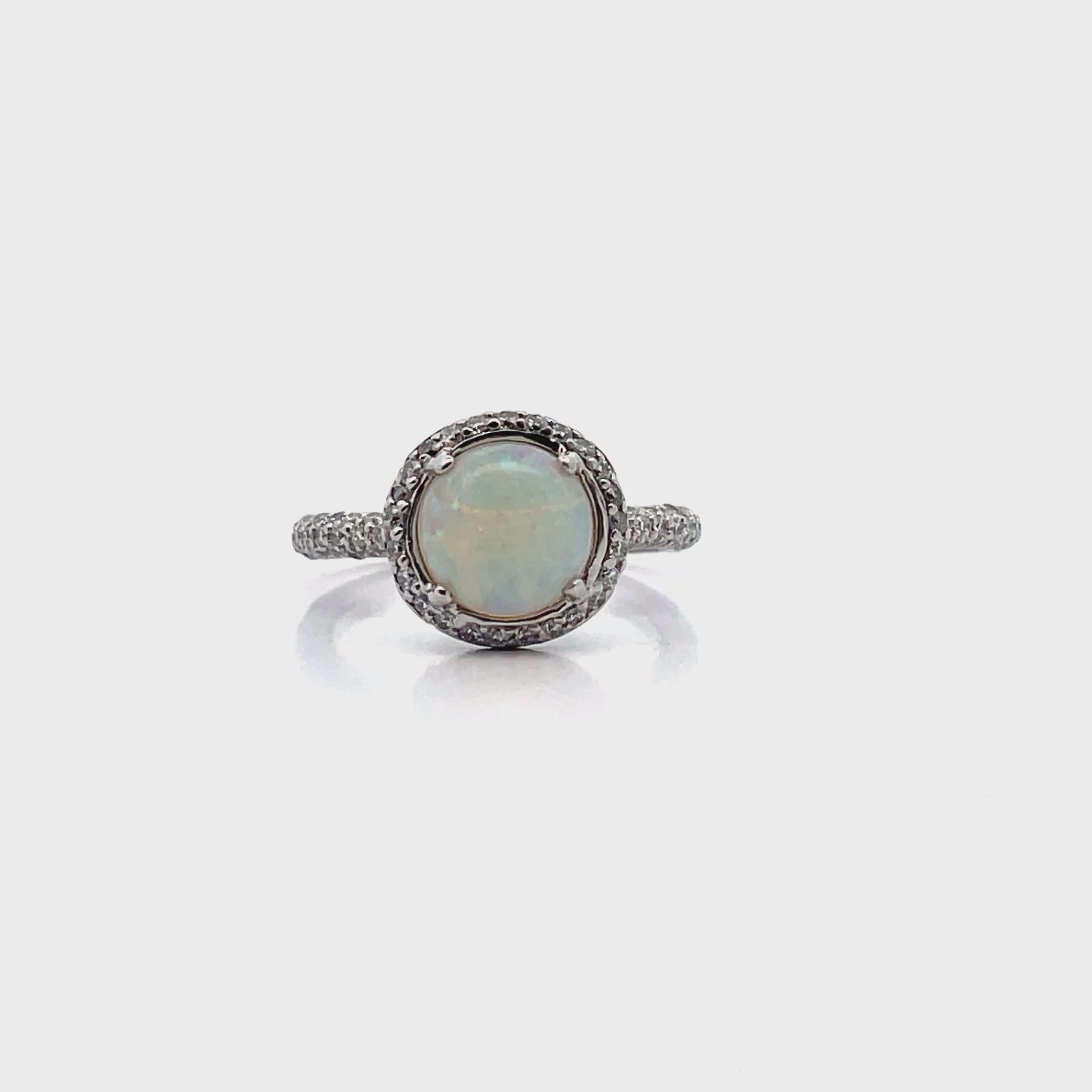 Platinum Ring with Round Opal 1.39 carats & Diamonds 1.00 carats