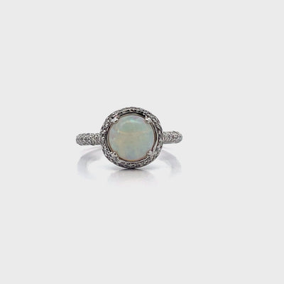 Platinum Ring with Round Opal 1.39 carats & Diamonds 1.00 carats