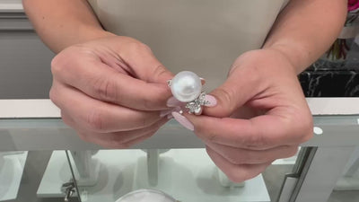 South Sea Pearl Ring with Fancy Shaped Diamonds 1.80 Carats in 18K White Gold