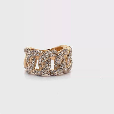 14K Yellow Gold Diamond Chain Link Ring 1.30 Carats