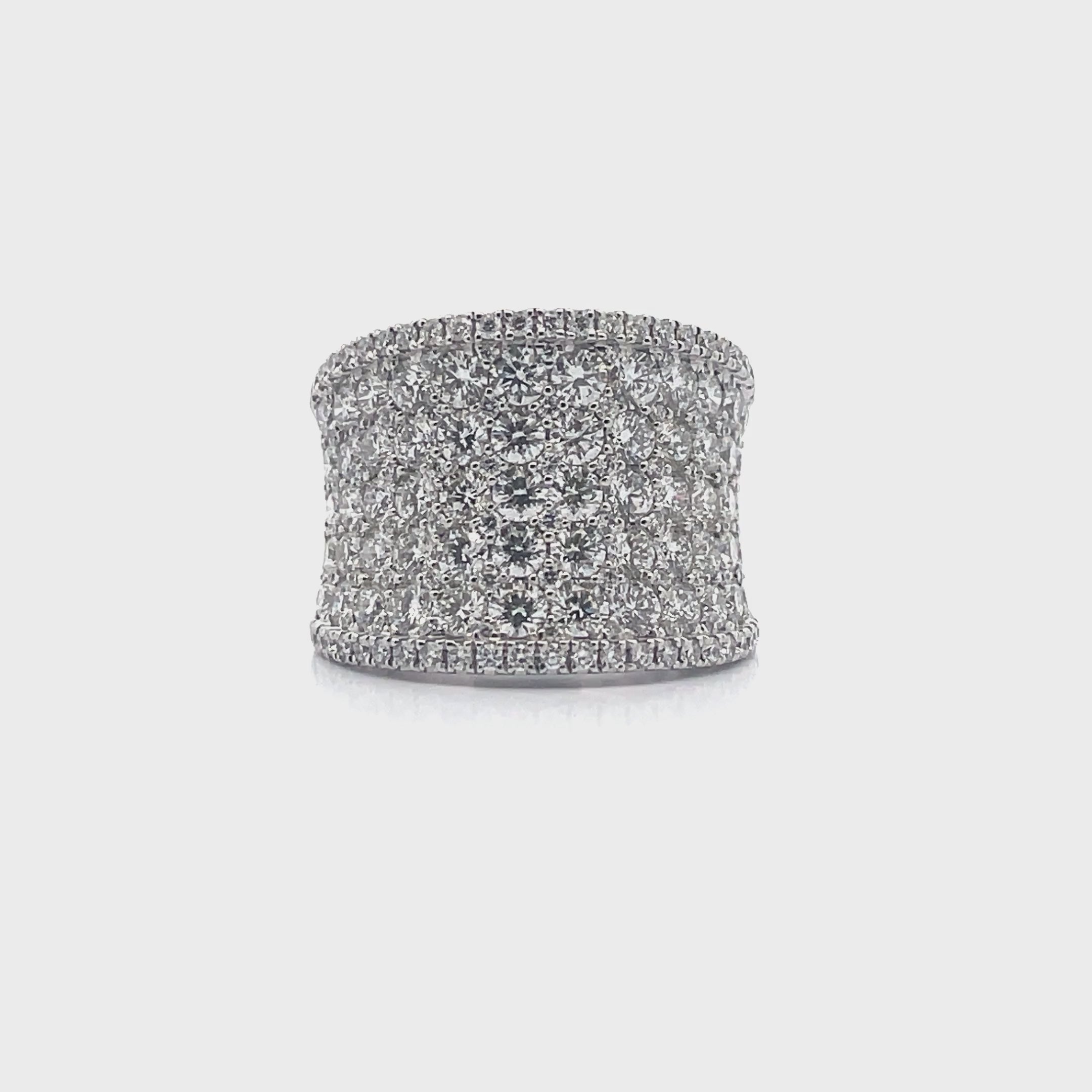 18K White Gold and 3.77 Carat Diamond Multi Row Ring with Curvature