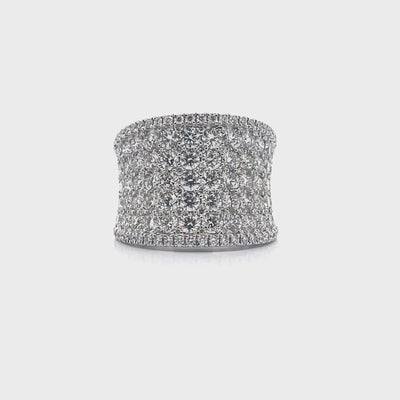 18K White Gold and 3.77 Carat Diamond Multi Row Ring with Curvature