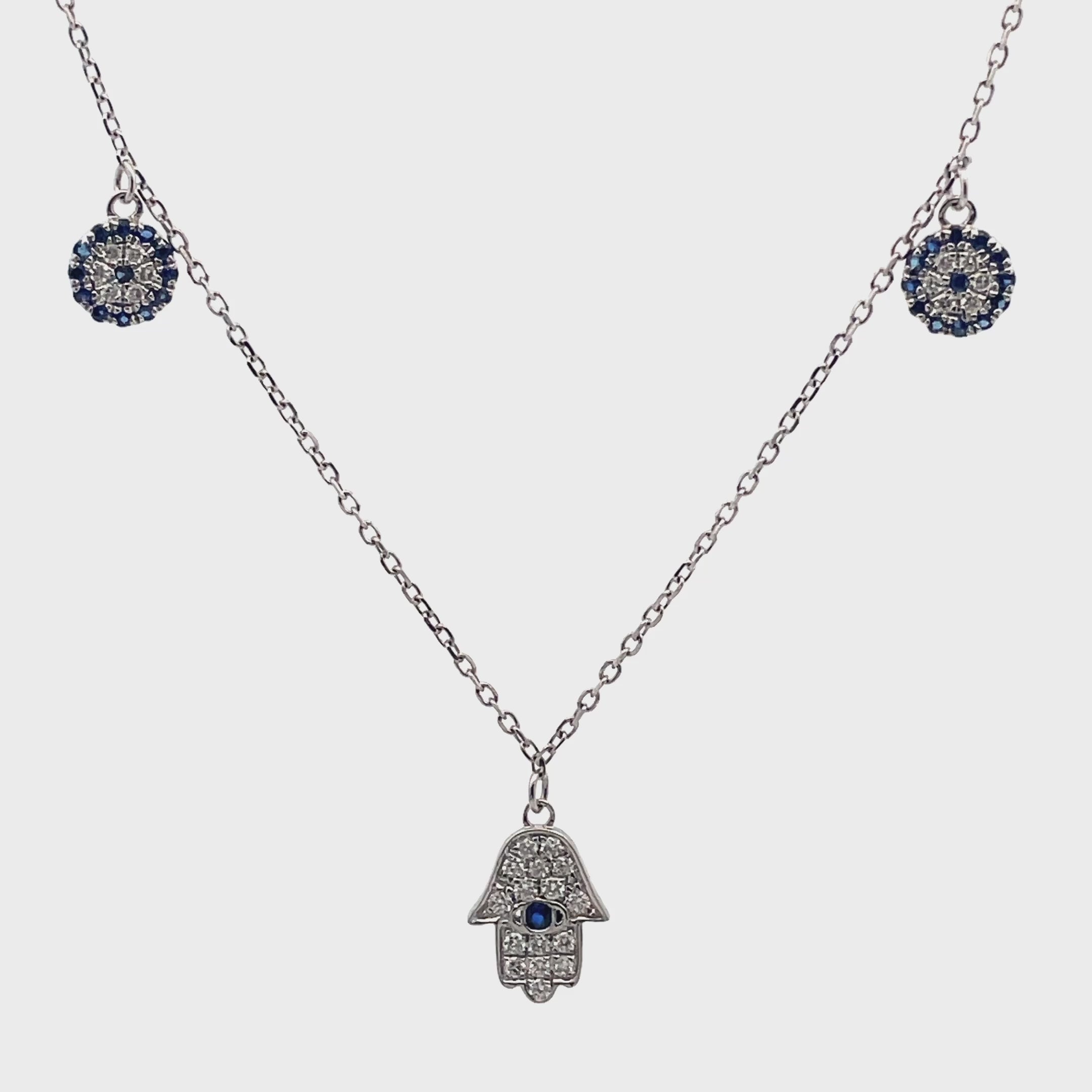 18K White Gold Hamsa & Evil Eye Necklace