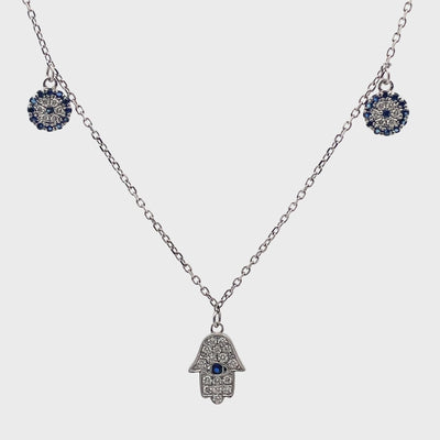 18K White Gold Hamsa & Evil Eye Necklace
