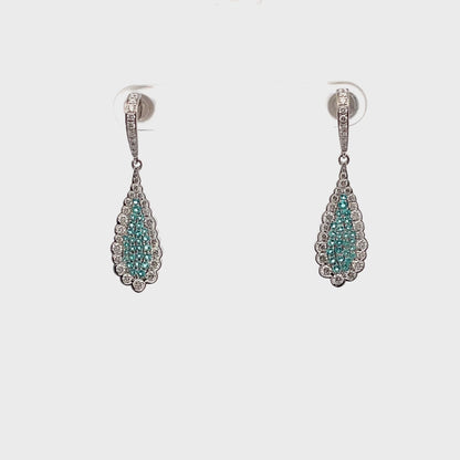 Simon G. LE4030 18K White Gold Diamond and Paraiba Tourmaline Drop Earrings