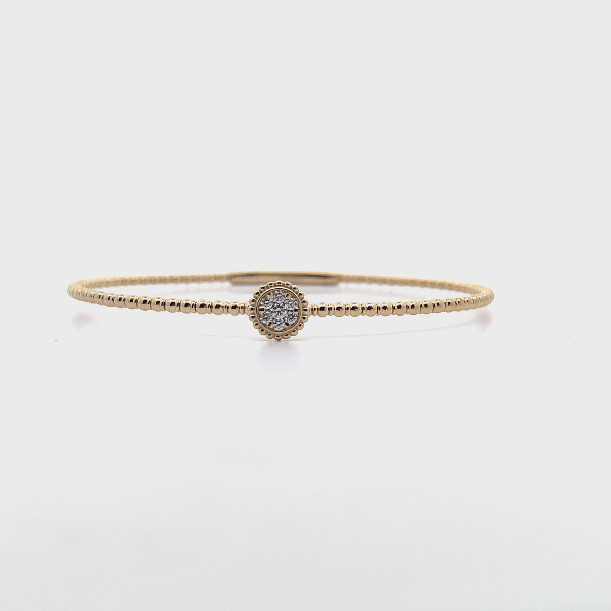 14K Yellow Gold Single Station 0.11 Carat Diamond Flexible Bangle Bracelet