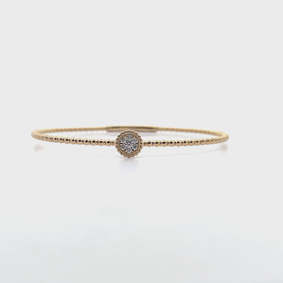 14K Yellow Gold Single Station 0.11 Carat Diamond Flexible Bangle Bracelet