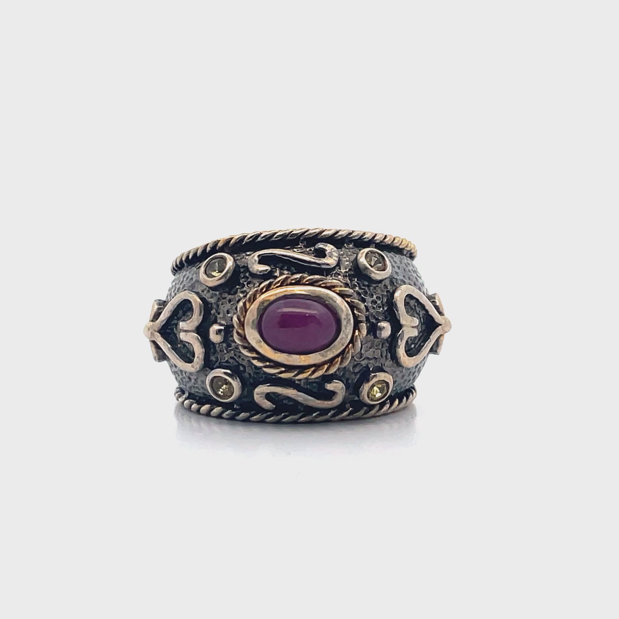 Ruby and Peridot in Sterling Silver Ring with 18K Vermeil Byzantine