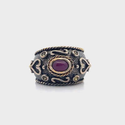 Ruby and Peridot in Sterling Silver Ring with 18K Vermeil Byzantine