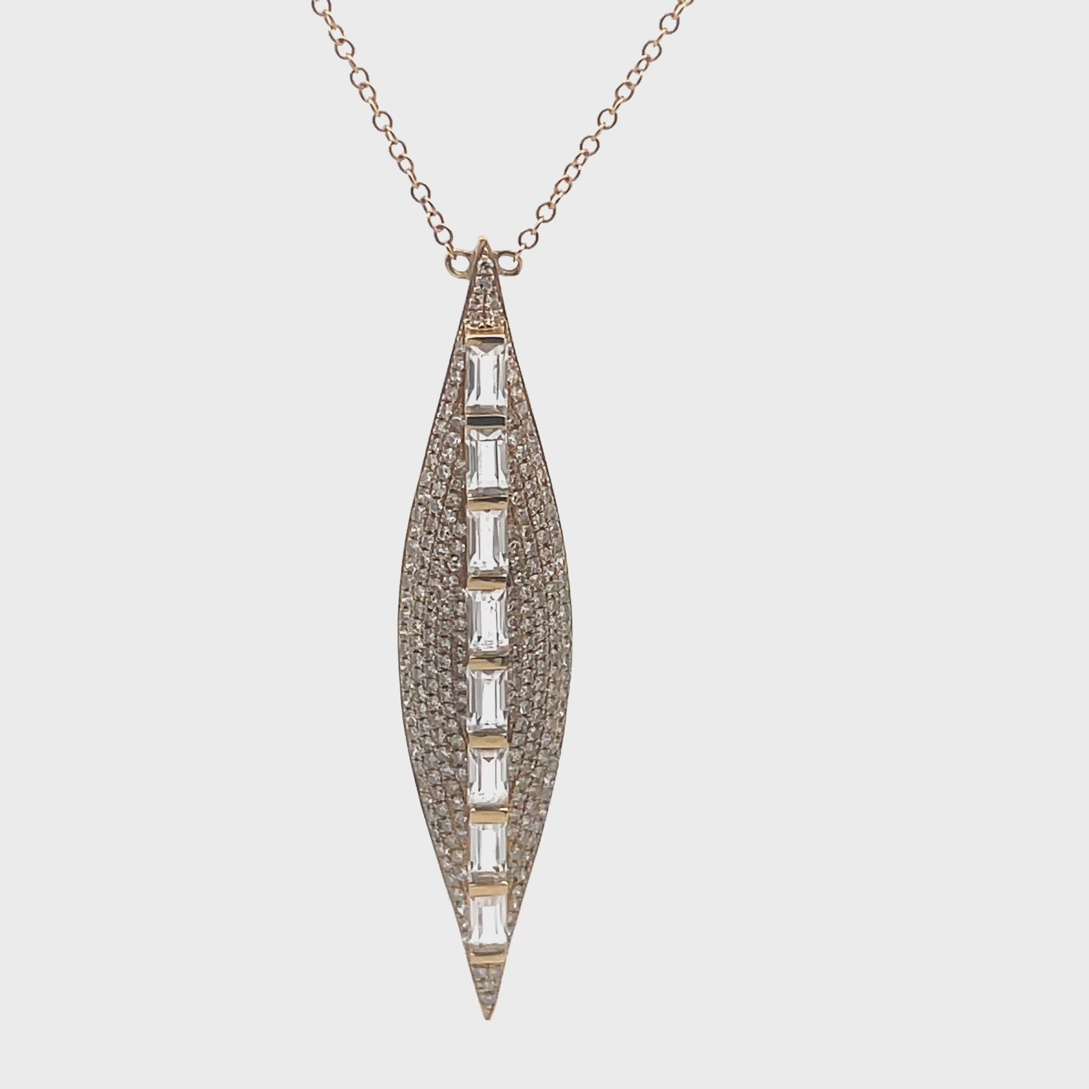 Načíst video: Doves Diamond and White Topaz Necklace Tapered Marquise Shape