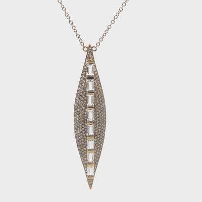Doves Diamond and White Topaz Necklace Tapered Marquise Shape