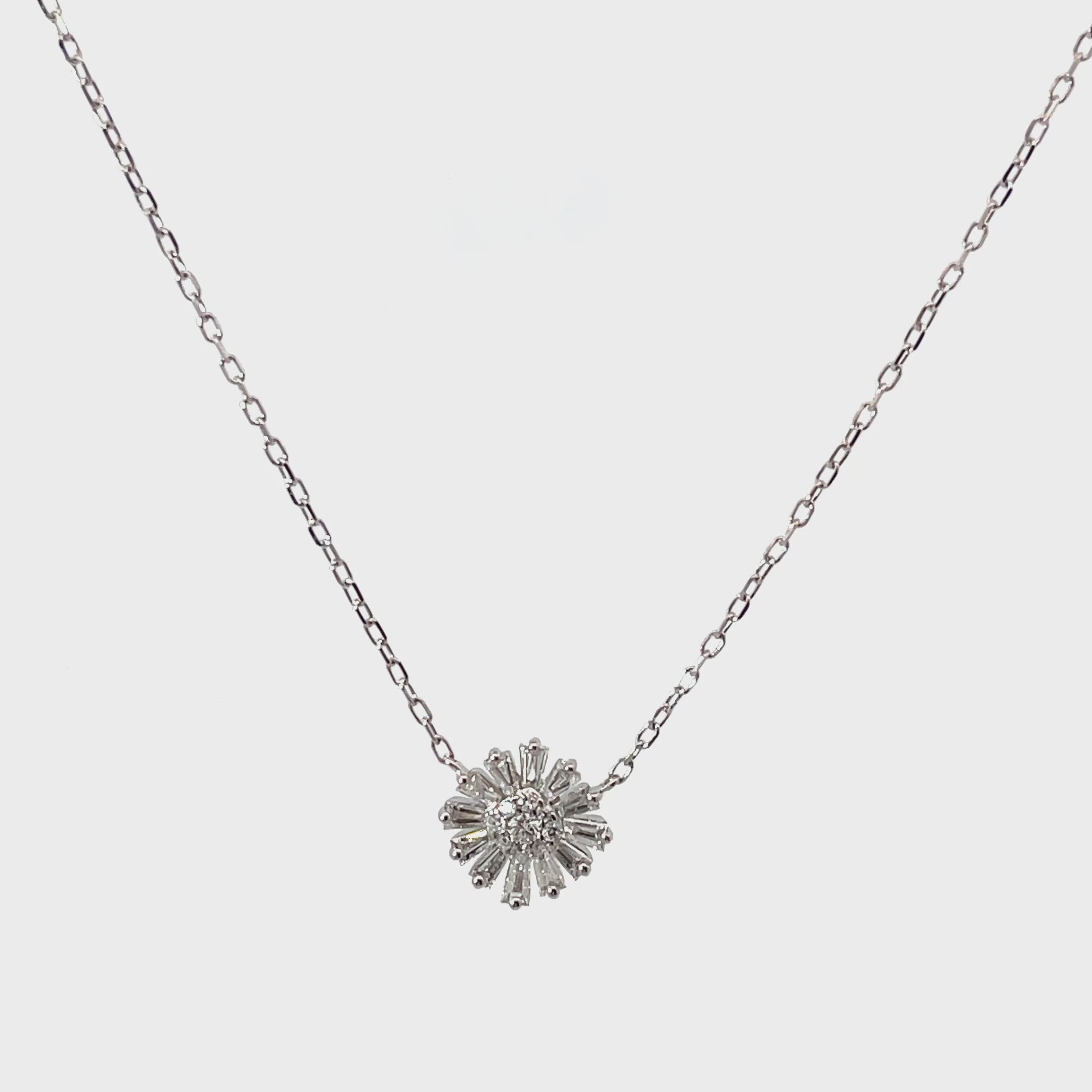 14K White Gold Flower Diamond Pendant Necklace