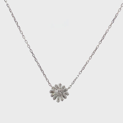 14K White Gold Flower Diamond Pendant Necklace