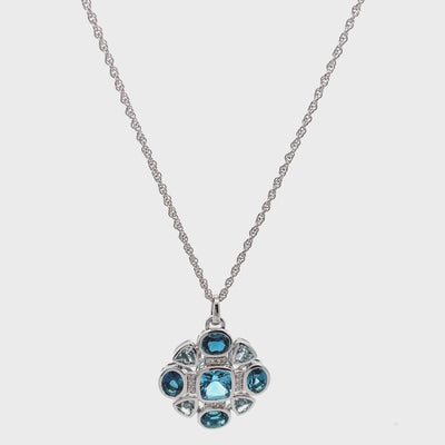 Allison Kaufman 14K White Gold Mixed Cut Blue Topaz & Diamond Geometric Necklace