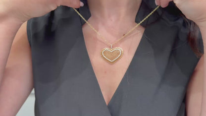 Honeycomb Heart Necklace with Matte Finish and Pave 0.30 Carats Diamonds in 18K Yellow