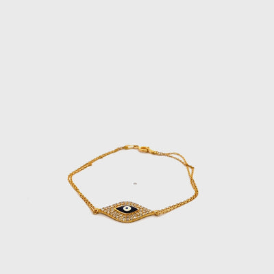 Sterling Silver Evil Eye Double Stranded Bracelet with Gold Plating and Circular Spring Lock