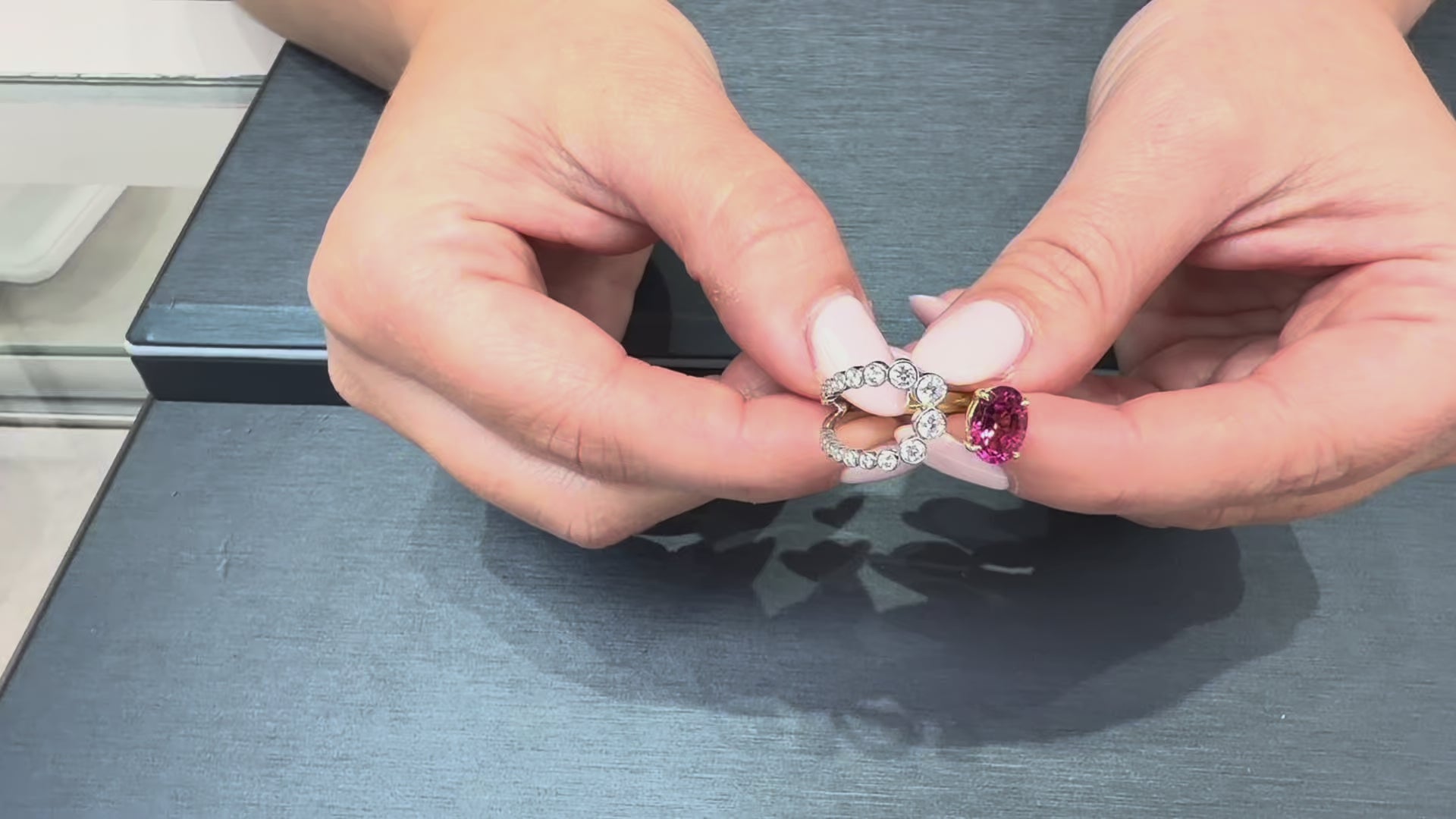 Load video: Simon G. LR3326 18K Gold Two Tone Ruby &amp; Diamond Ring