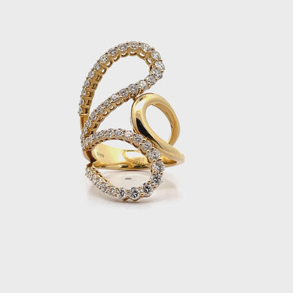 18K Yellow Gold 1.92 carat Diamond Abstract Half Butterfly Statement Ring