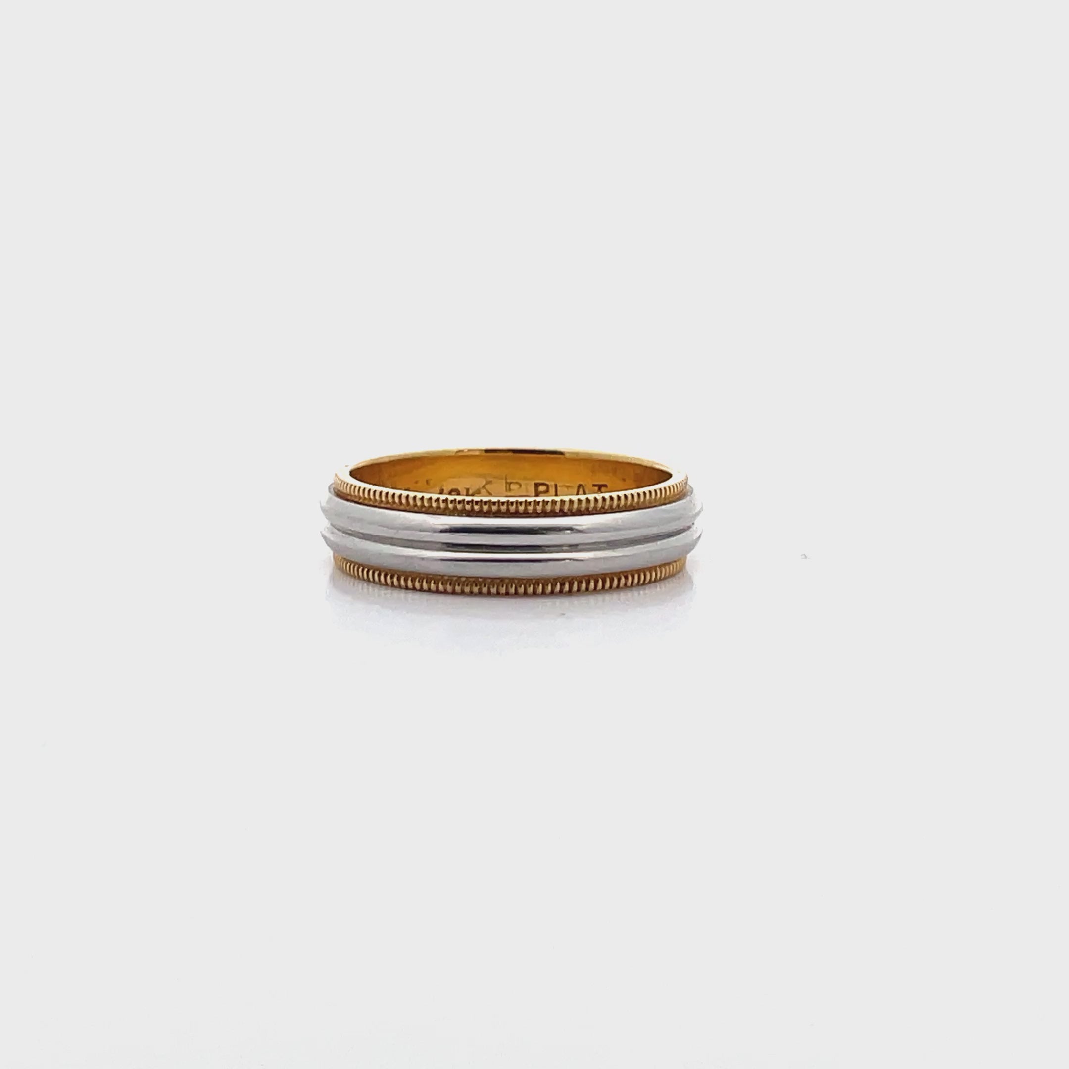 Load video: Platinum &amp; 18K Yellow Gold Wedding Band, Size 6.25