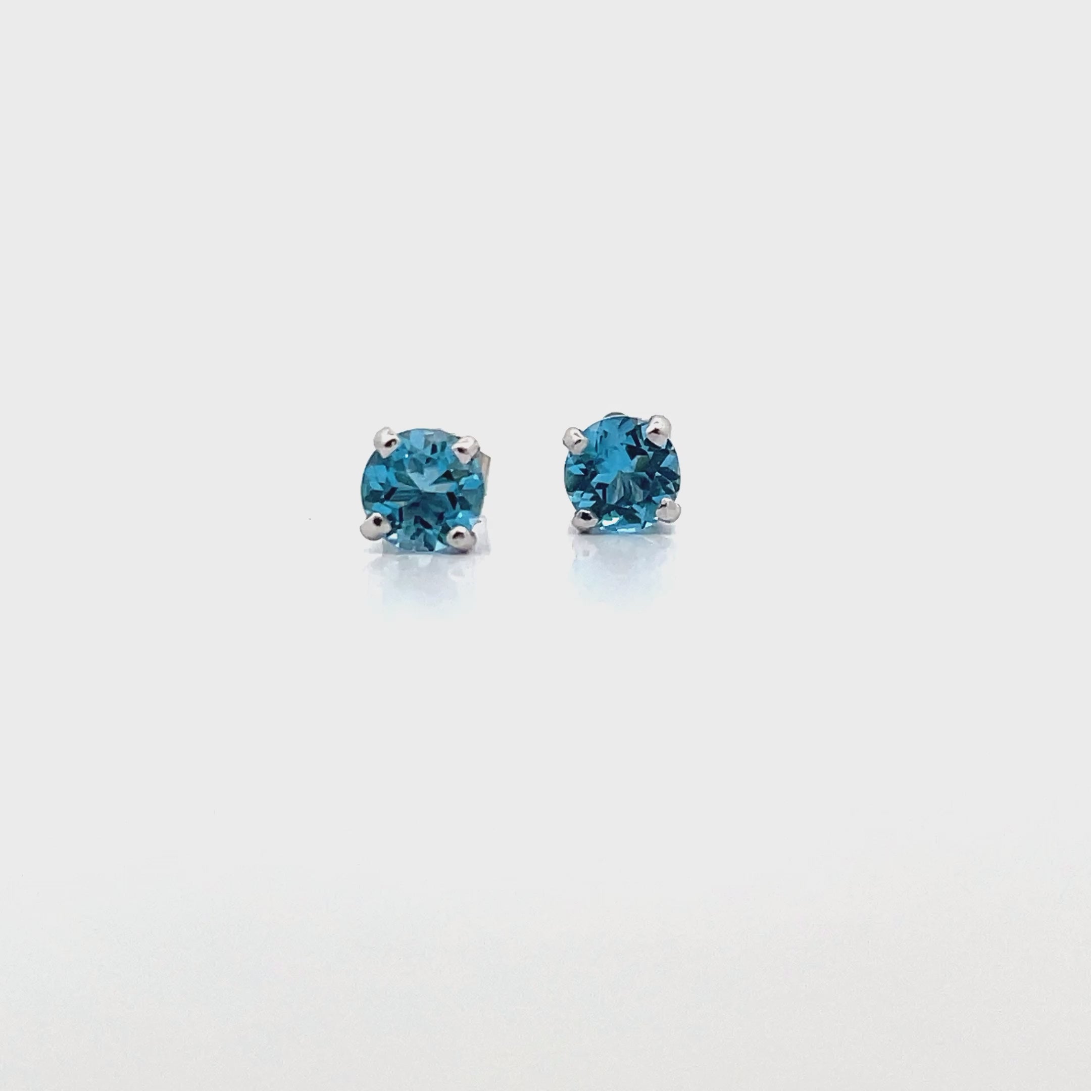14K White Gold Stud Earrings with 6mm Blue Topaz