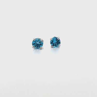 14K White Gold Stud Earrings with 6mm Blue Topaz