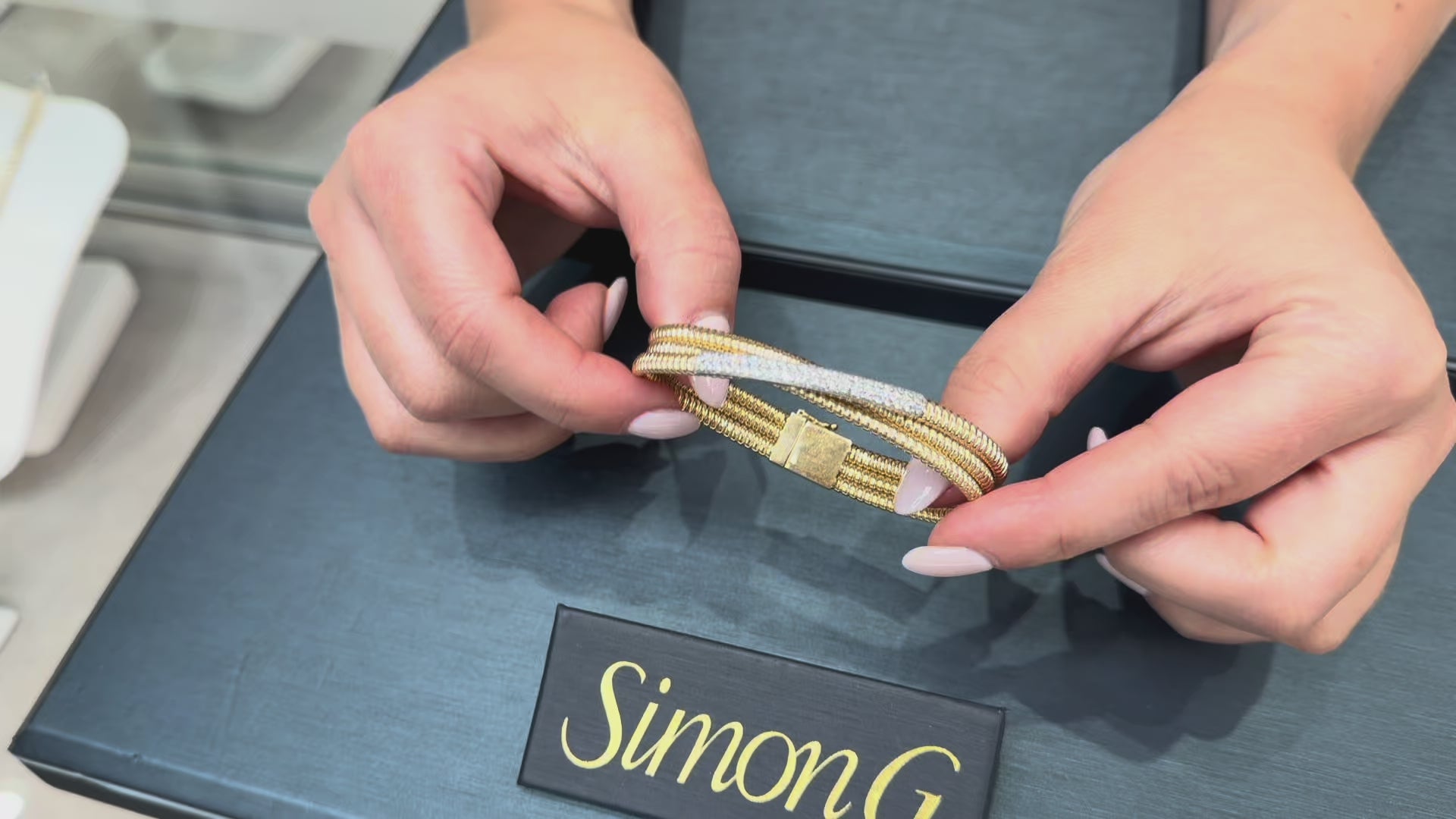 Load video: Simon G. LB2618 18K Two Tone Twisted Diamond Bracelet
