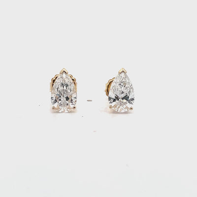 14K Yellow Gold Pear Shaped Lab Grown Diamond Post Earrings with Pushback Closures - 2.87 carats