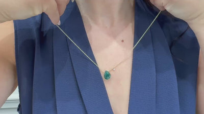 Meira T N13638/YE 14K Yellow Gold Pear-Shaped Emerald Necklace with Diamond