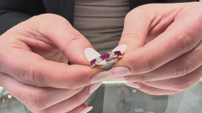 18K White Gold Ring with Single Row Alternating Rubies 0.90 Carats and Diamonds 0.21 Carats