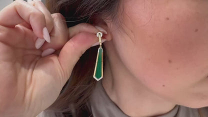14K Yellow Gold Diamond & Malachite Dangle Earrings