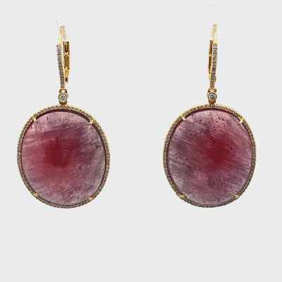 18K Yellow Gold 0.38 carat Diamond & 57.70 carat Pink Sapphire Earrings