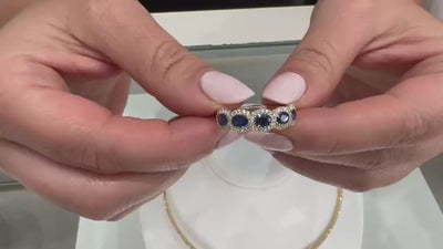 Allison Kaufman 14K Yellow Gold Oval Blue Sapphire and Diamond Band Ring