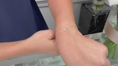 14K Yellow Gold Cubic Zirconia Cross Bracelet