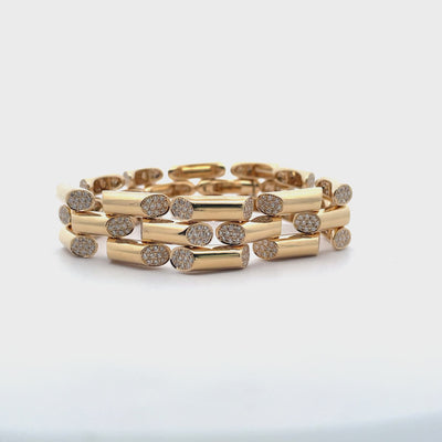 18K Yellow Gold Bamboo Link Bracelet with Diamonds