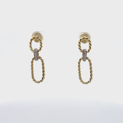 14K Yellow Gold Open Rectangular Drop Earrings