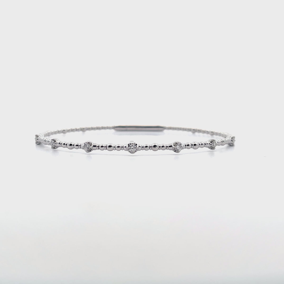 14K White Gold Seven Station 0.21 Carat Diamond Flexible Bangle Bracelet