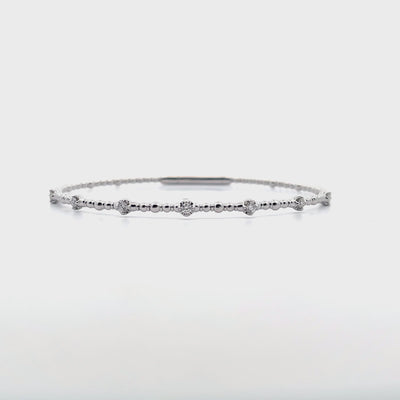 14K White Gold Seven Station 0.21 Carat Diamond Flexible Bangle Bracelet