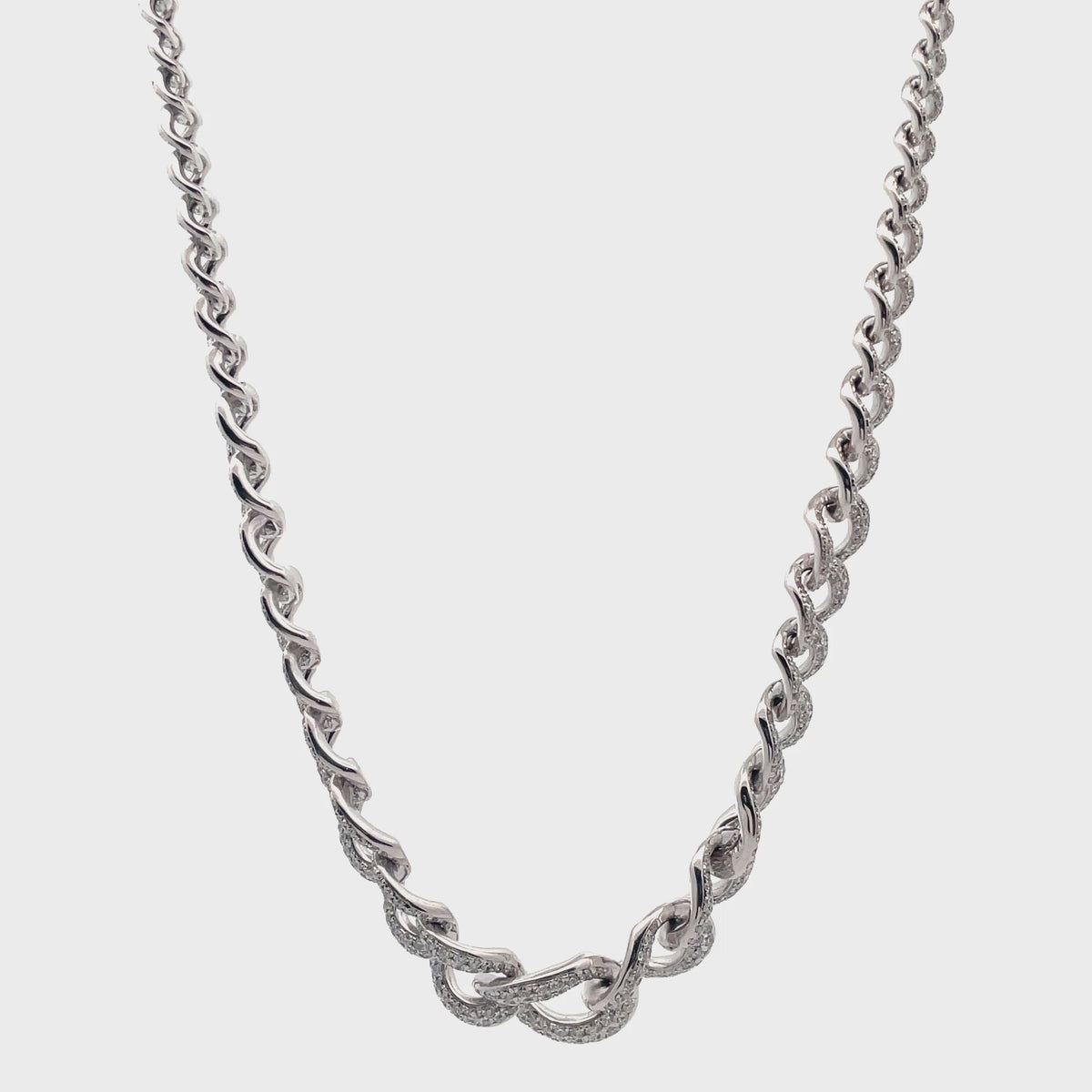 18K White Gold Curb Link Necklace with 3.48 Carat Diamonds