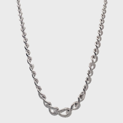 18K White Gold Curb Link Necklace with 3.48 Carat Diamonds