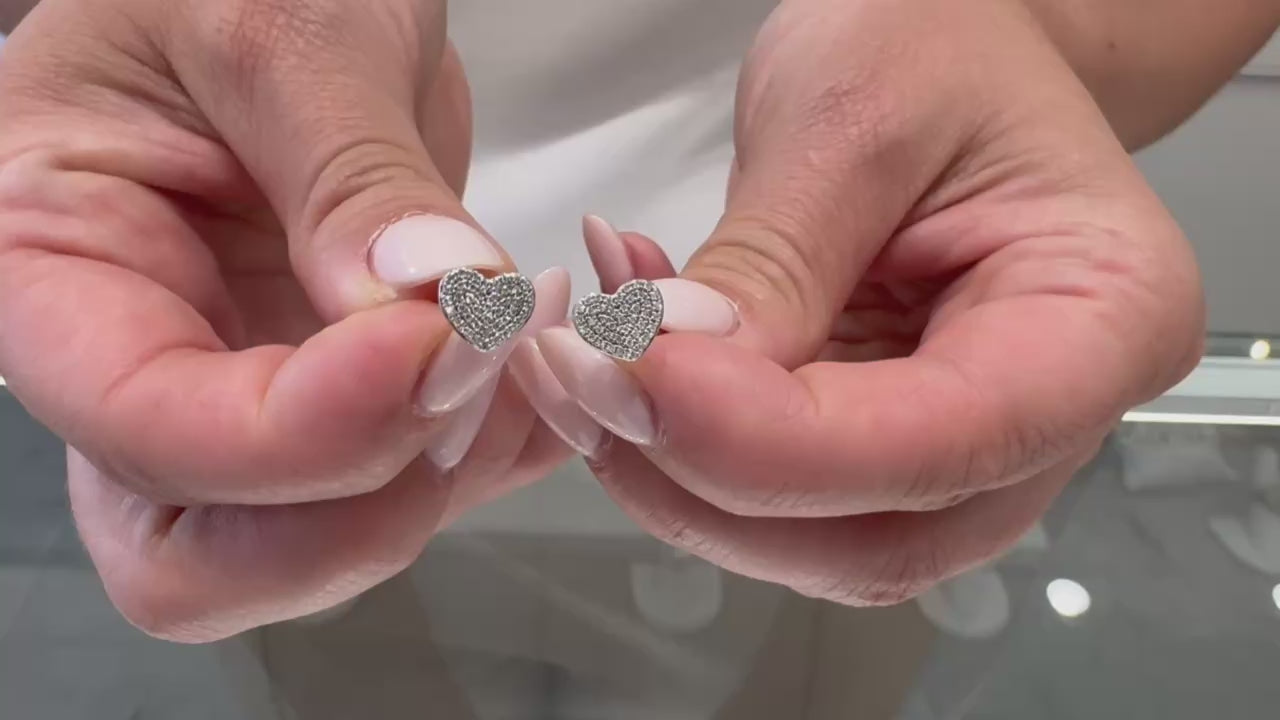 14K White Gold Heart Earrings