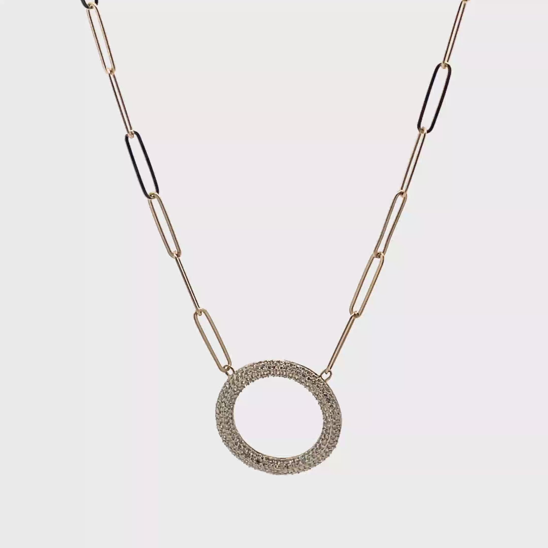 14K Yellow Gold Paperclip Chain & Round Diamond Pendant Necklace