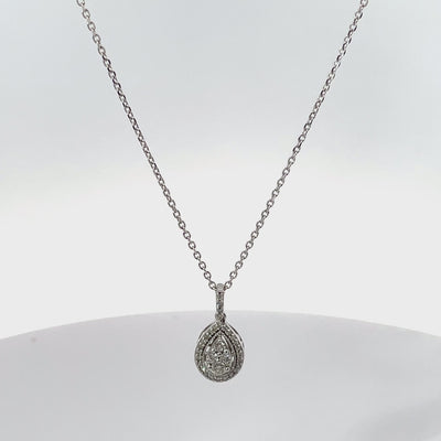 14K White Gold Diamond Necklace with Pear Shaped Pendant 0.25 Carats Total