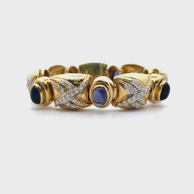 Vintage Oval Iolite Bracelet with Diamonds Set in 18K Gold